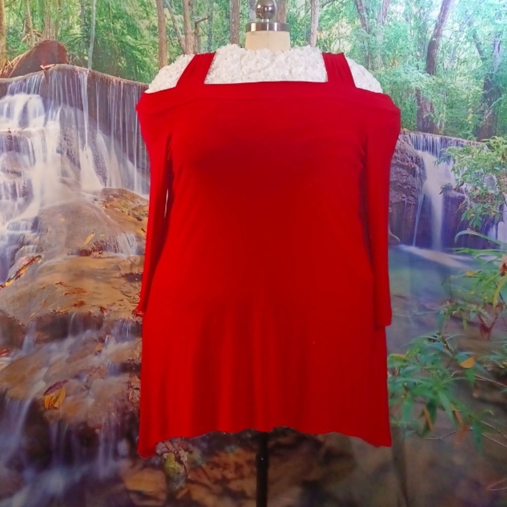 Plus Size Red Asymmetrical Cold Shoulder Top